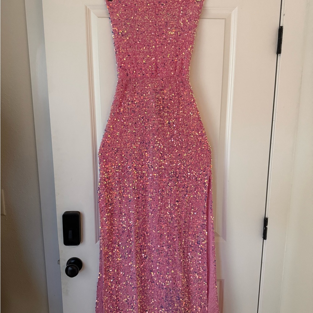 Lucy in the Sky Pink Sequin Strapless Corset Prom Dress – Size M